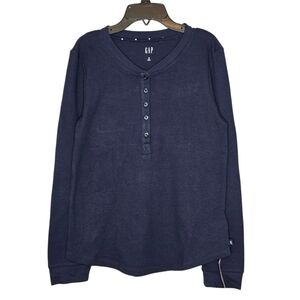 NWT GAP Waffle Knit Thermal Henley Midnight Blue Womens Medium